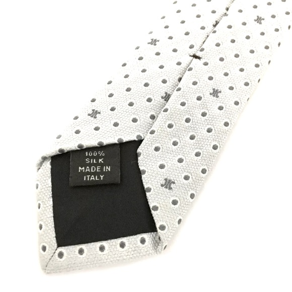 AUTH CELINE Macadam Triomphe Dots 100% Silk Tie White - Picture 6 of 7